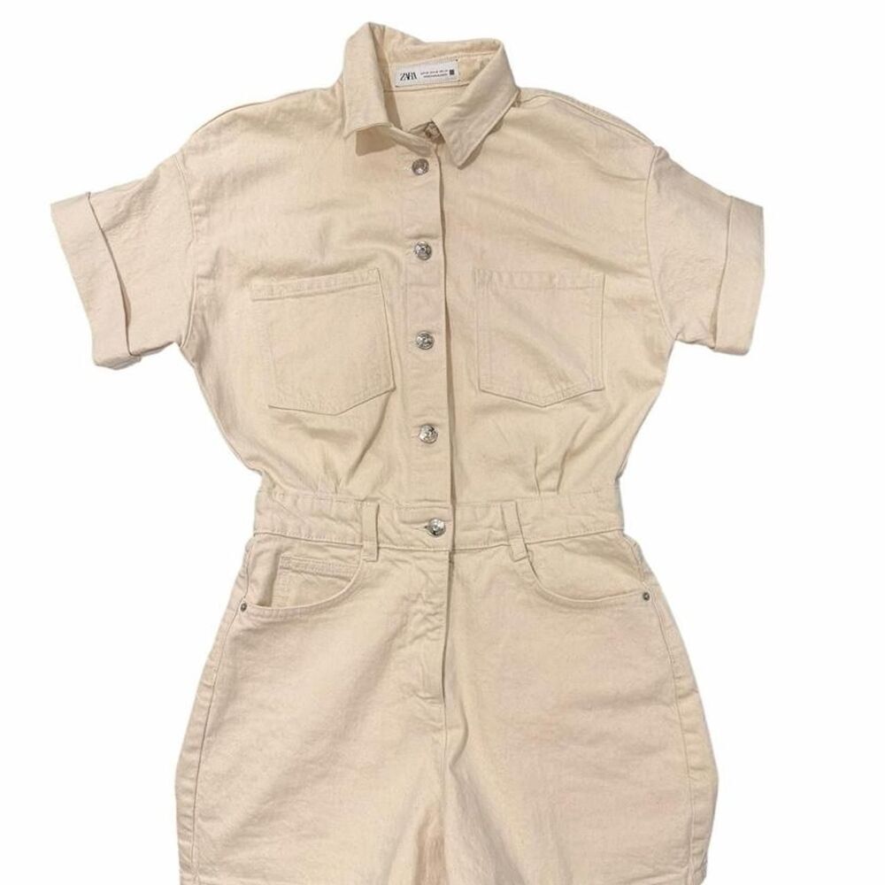 Zara cream linen playsuit romper - Picture 5 of 8